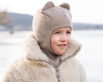 Cagoule tricotée avec oreilles pour enfants, cache-cou en laine