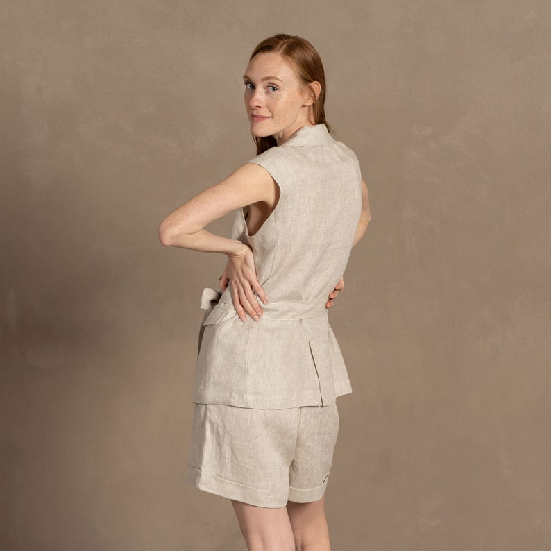 Linen Short Vest Erica in natural color