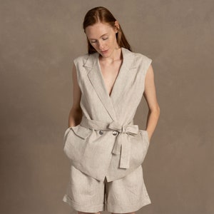 linen vest erica & linen shorts demi in natural color