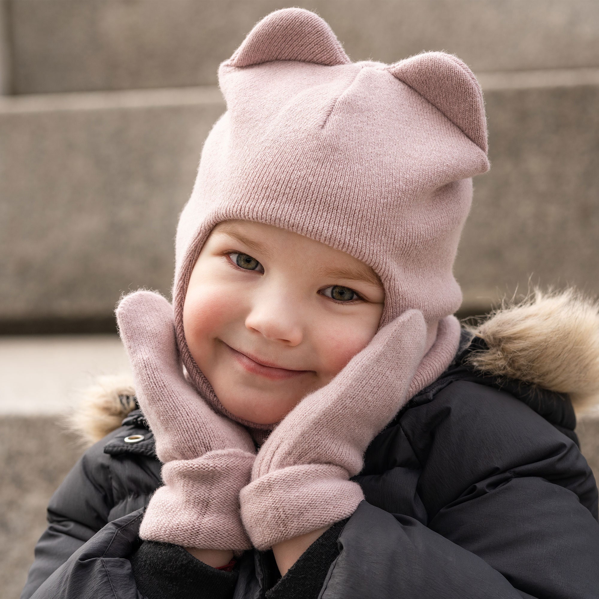 Winter Plush Bear Ear Hat And Balaclava Set With Ears, Warm Scarf