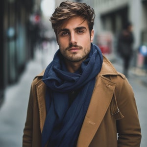 Blue Linen Scarf for Men Lightweight Scarf Unisex Linen Scarves Extra Long Scarf Washed Summer Linen Accessories image 3