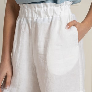 White Linen Shorts High Waisted Shorts Womens Shorts Summer Shorts Loose Shorts / Sustainable Clothing Linen Clothing DEMI Pure White image 5