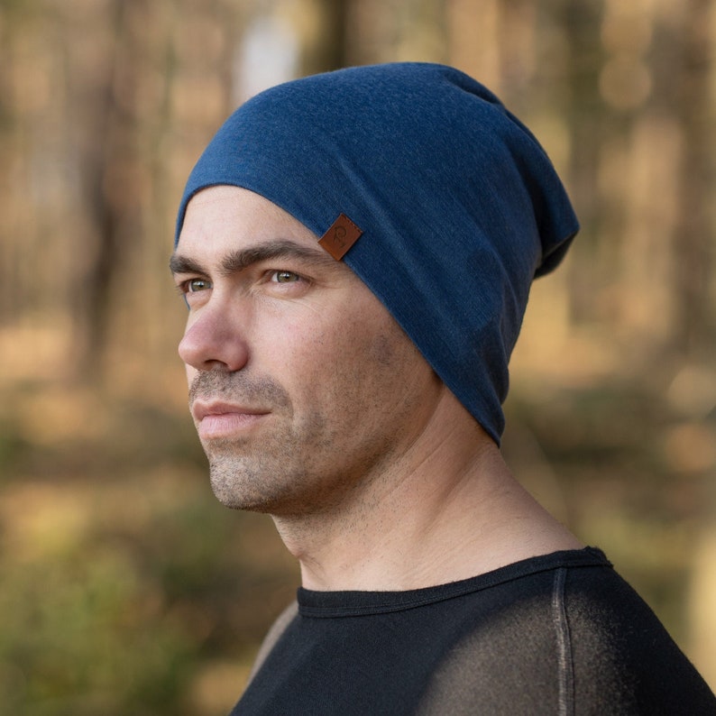 Unisex 100% Merino Wool Slouchy Beanie Hat Outdoor Summer Hat Gifts for Men & Women Organic Clothing Sustainable Accessories Denim image 1