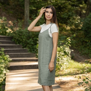 Vacation Beach Dress 100% Linen Dress Slip Dress for Women Sleeveless Summer Dress Sustainable Linen Clothing LIV Stone Green image 4