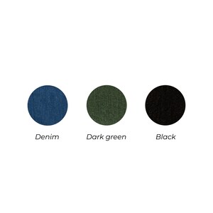 K&ouml;nnte beinhalten: Drei Stoffmuster in Denim, Dunkelgr&uuml;n und Schwarz.