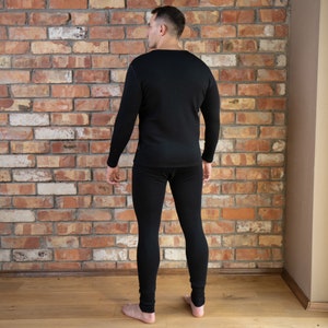 Mens Long Sleeve Shirt & Workout Leggings Two Piece Set Matching Lounge Set Merino Wool Thermal Pajama Set Sustainable Clothing 250gsm image 3