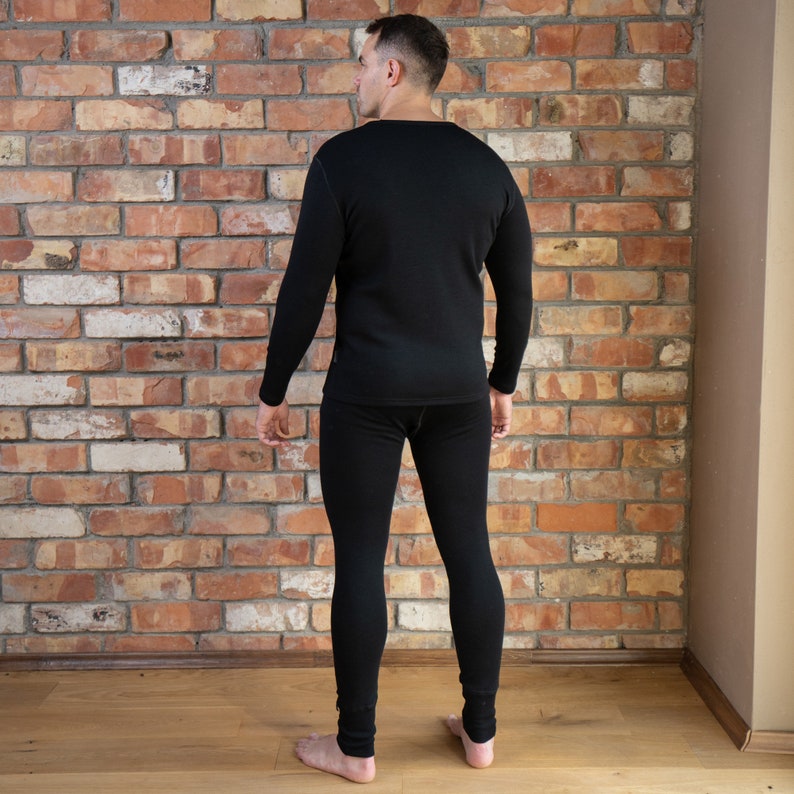 Mens Long Sleeve Shirt & Workout Leggings Two Piece Set Matching Lounge Set Merino Wool Thermal Pajama Set Sustainable Clothing 250gsm image 3