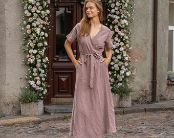 Wickel Maxi Kleid Maxi Kleid Sommer Maxi Kleid Leinen Maxi Kleid für Frauen Boho Kleid / Nachhaltige Leinenbekleidung ELEANOR