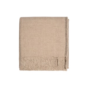Blanket 100% Merino & Linen Blanket Luxury Blanket Cozy Blanket Bed Blanket with Fringes Summer Blanket Dark Gray Blanket VENICE Gray Beige