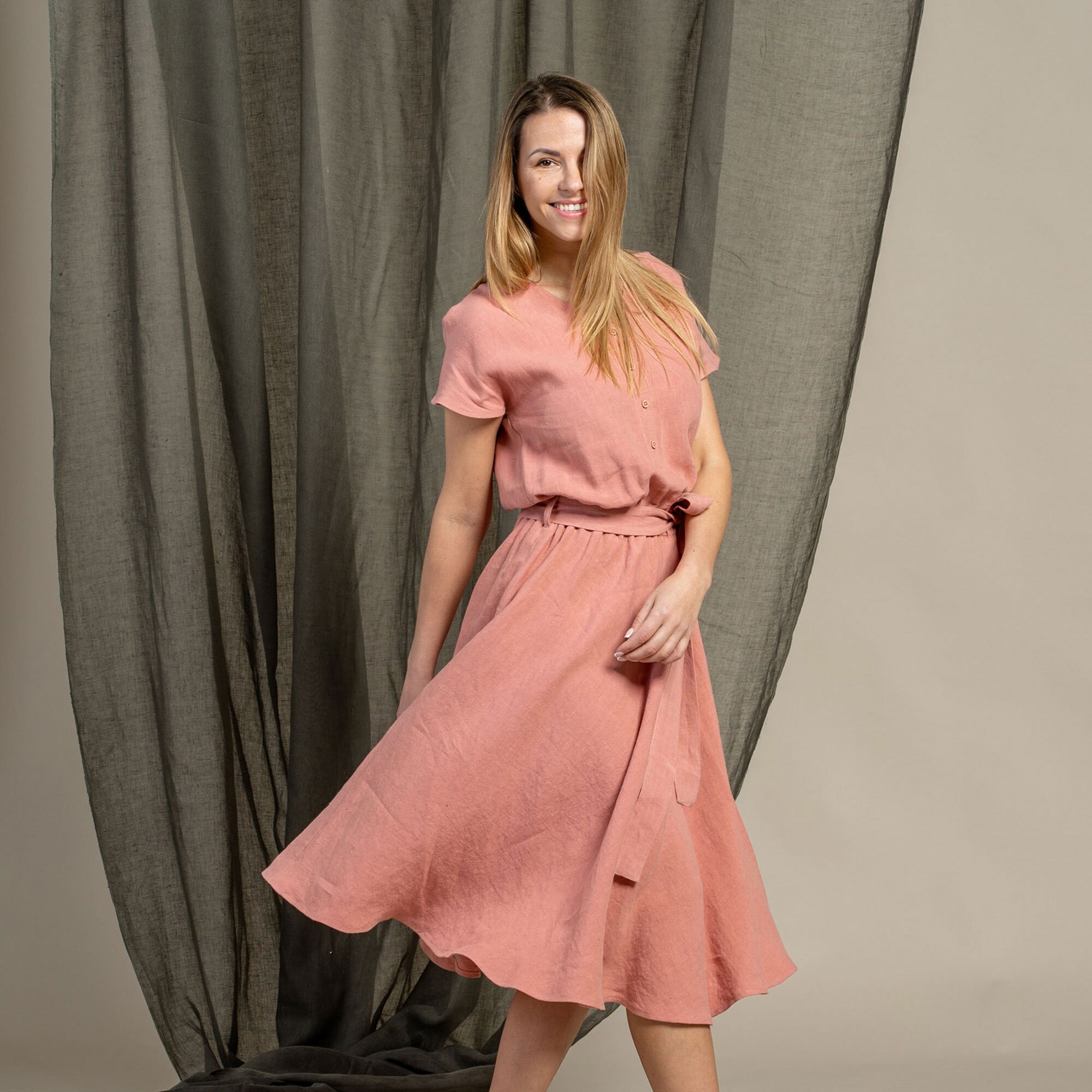 Womens Linen Dress/Button Front Midi Dress/Summer Dress Flowy | Etsy