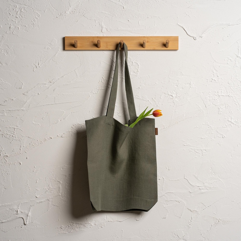 Reusable Linen Tote Bag Stone Green