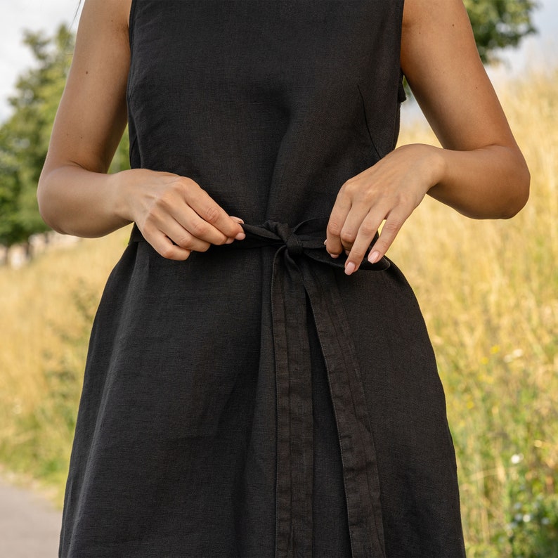 Black Assymetrical Dress Linen Assymetrical Dress Sleeveless Dress Midi Linen Dress Simple Shift Dress for Women Linen Clothing KAYA image 6