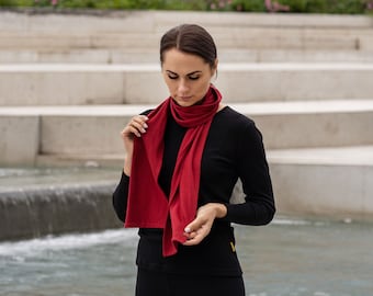 Merino Wool Scarf for Women Men Unisex Knitted Scarf Organic Sustainable Clothing Accessories Sustainable Gifts Royal cherry Red