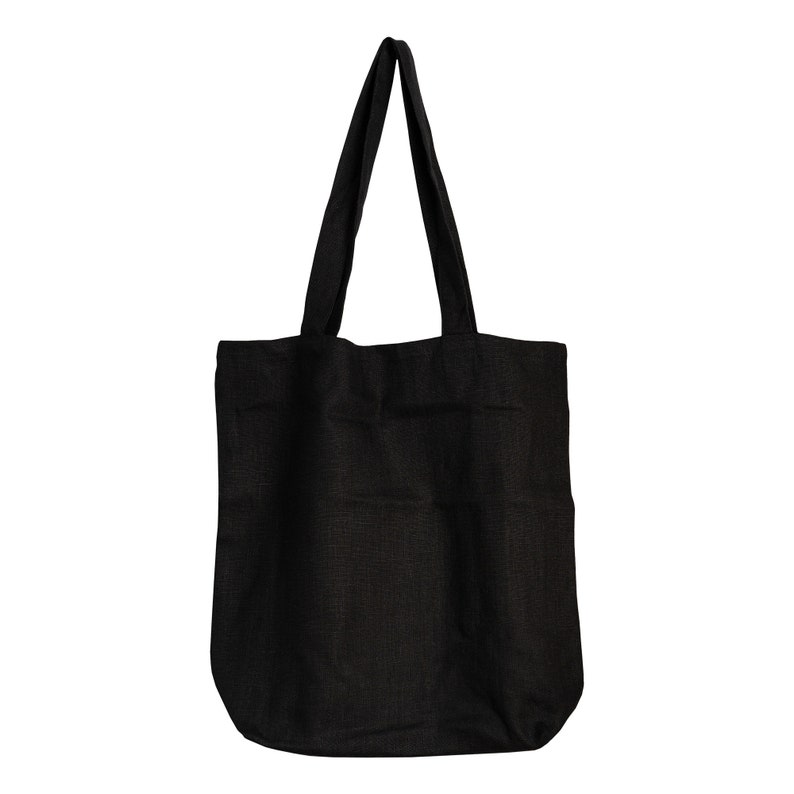 Reusable linen tote bag in black color