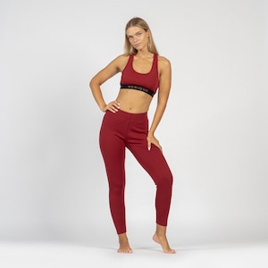 Merino Wolle Leggings für Damen Laufhosen Yoga Atmungsaktive Leggings Hohe Taille Leggings Lounge Wear Bio-Kleidung 250gsm Royal Cherry