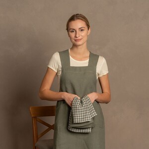 unisex japanese style cross-back apron in stone green