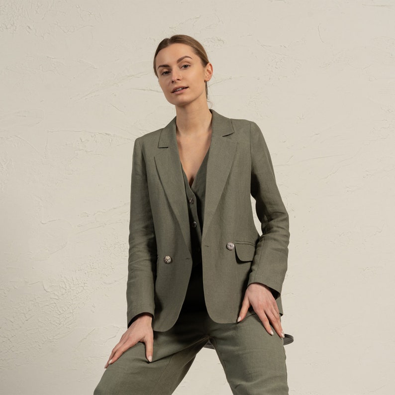 Linen Blazer with Pockets Linen Jacket for Women Linen Suit Jacket Women Suit Minimalist Blazer Classic Blazer Formal Blazer QUIN image 4