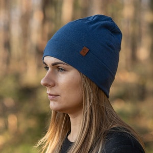 Unisex 100% Merino Wool Slouchy Beanie Hat Outdoor Summer Hat Gifts for Men & Women Organic Clothing Sustainable Accessories Denim image 4