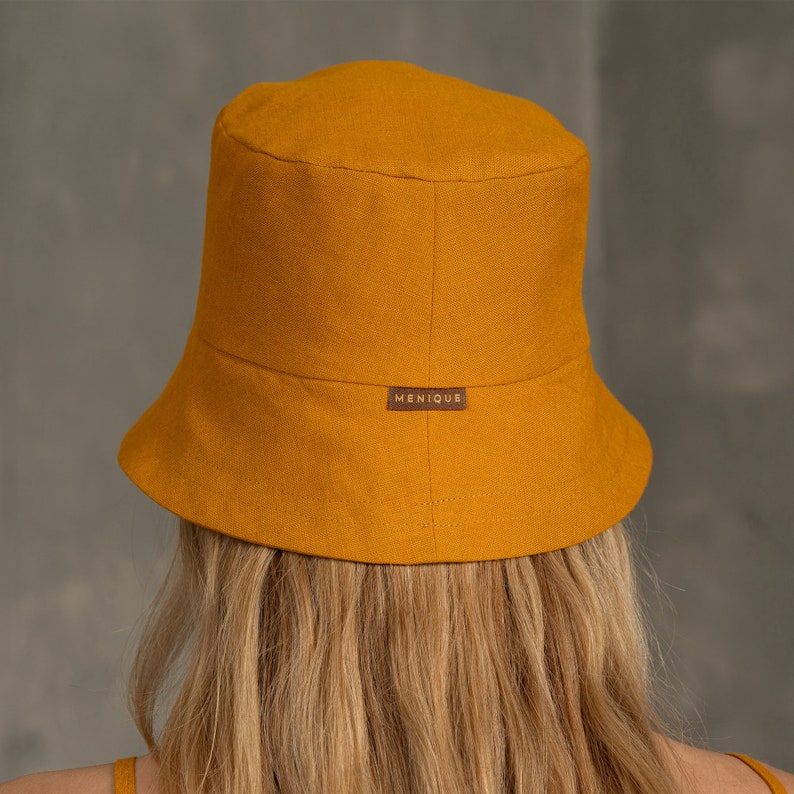 Linen Bucket Hat in spicy yellow color