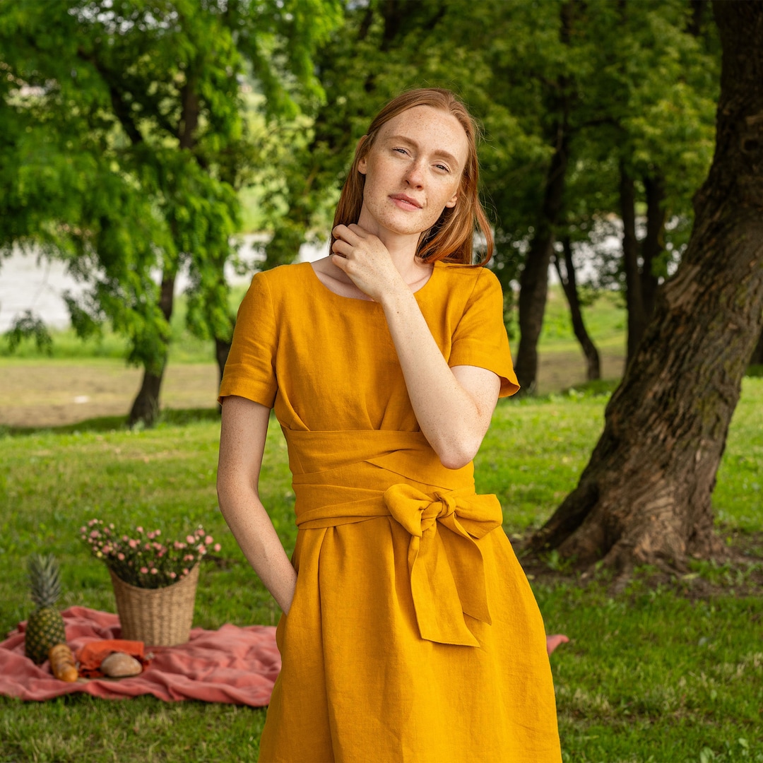 Short Sleeve Wrap Dress Linen Wrap Dress Summer Wrap Dress Midi Wrap Dress  Long Linen Dress Obi Belt Wrap Dress 100% Linen MILLY - Etsy