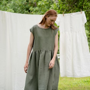Smock Linen Dress Linen Summer Dress Midi Dress Eco friendly Dress 100% Organic Linen Summer Clothing Gift for Women CECILIA
