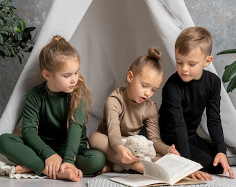 Toddler Wool Base Layer Set/ 100% Merino Wool Kids Thermal Base Set Wool Merino Set / Unisex Merino Wool Kids Clothing