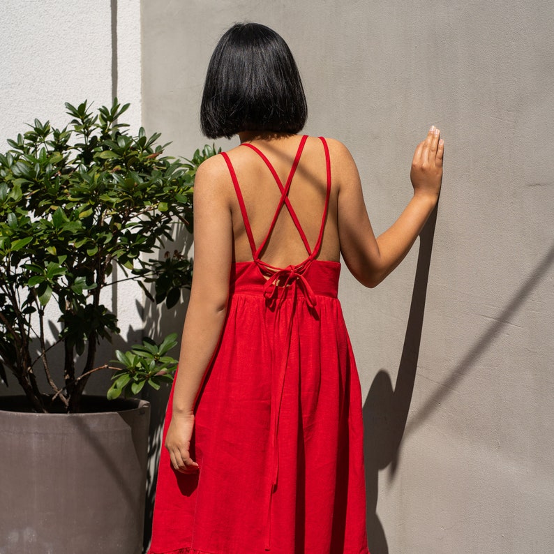 linen dress anika pure red color