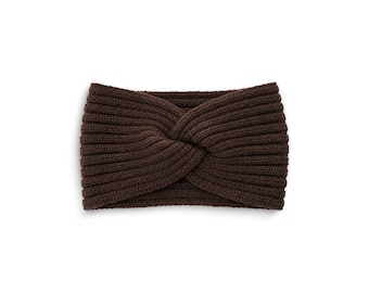 Women's Warm & Soft Ribbed Merino Knit Headband - Twisted Front Wide Winter Headband