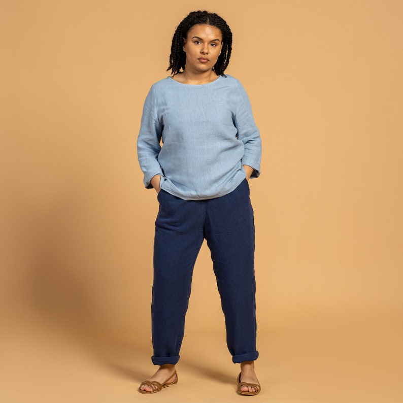 Tapered 100% Linen Pants for Women/High Waisted Pants with image 6