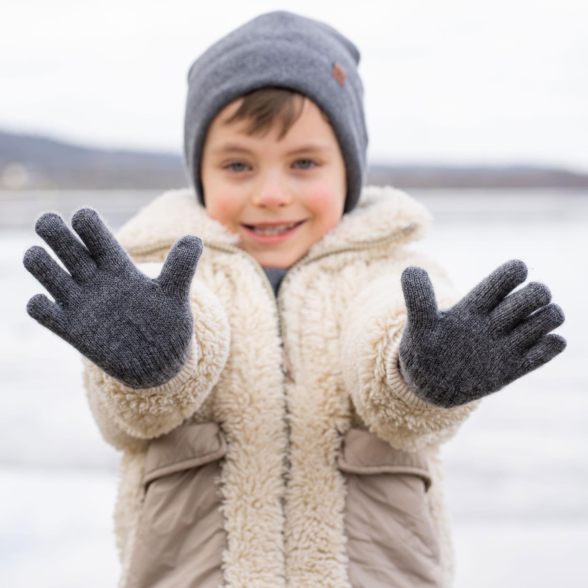 Guantes de lana merino para niños pequeños, bebés, suaves y cálidos, guantes de otoño, tejidos a mano, accesorios de otoño, gris oscuro