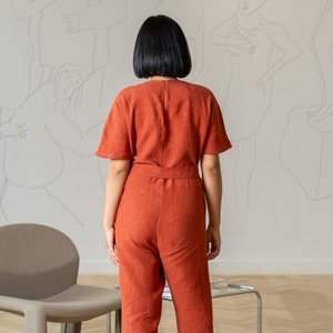 linen jumpsuit mindy in cinnamon red