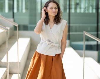 Linnen kimono wikkel blouse kimono top linnen wikkel blouse voor vrouwen wikkel top wikkel blouse linnen blouse zomer kimono linnen wikkel top RUBY