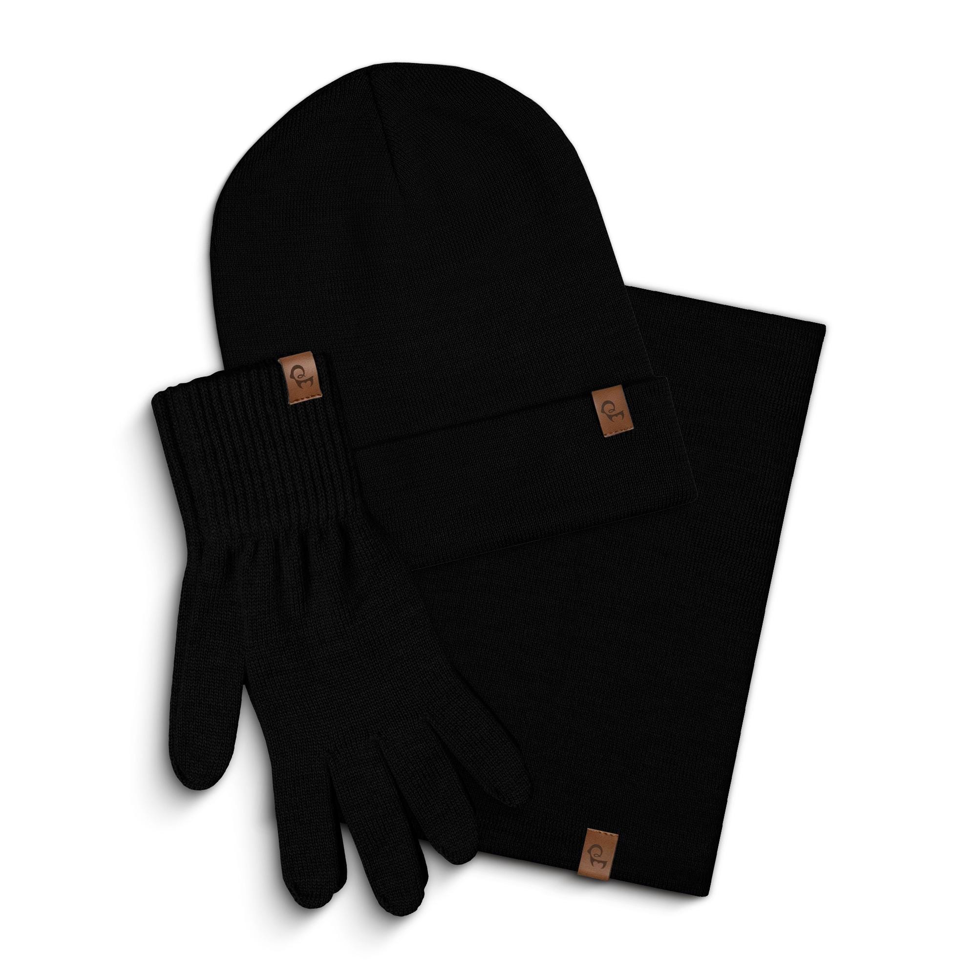 Knit Beanie Hat, Neck Gaiter & Wool Gloves Set 100% Merino