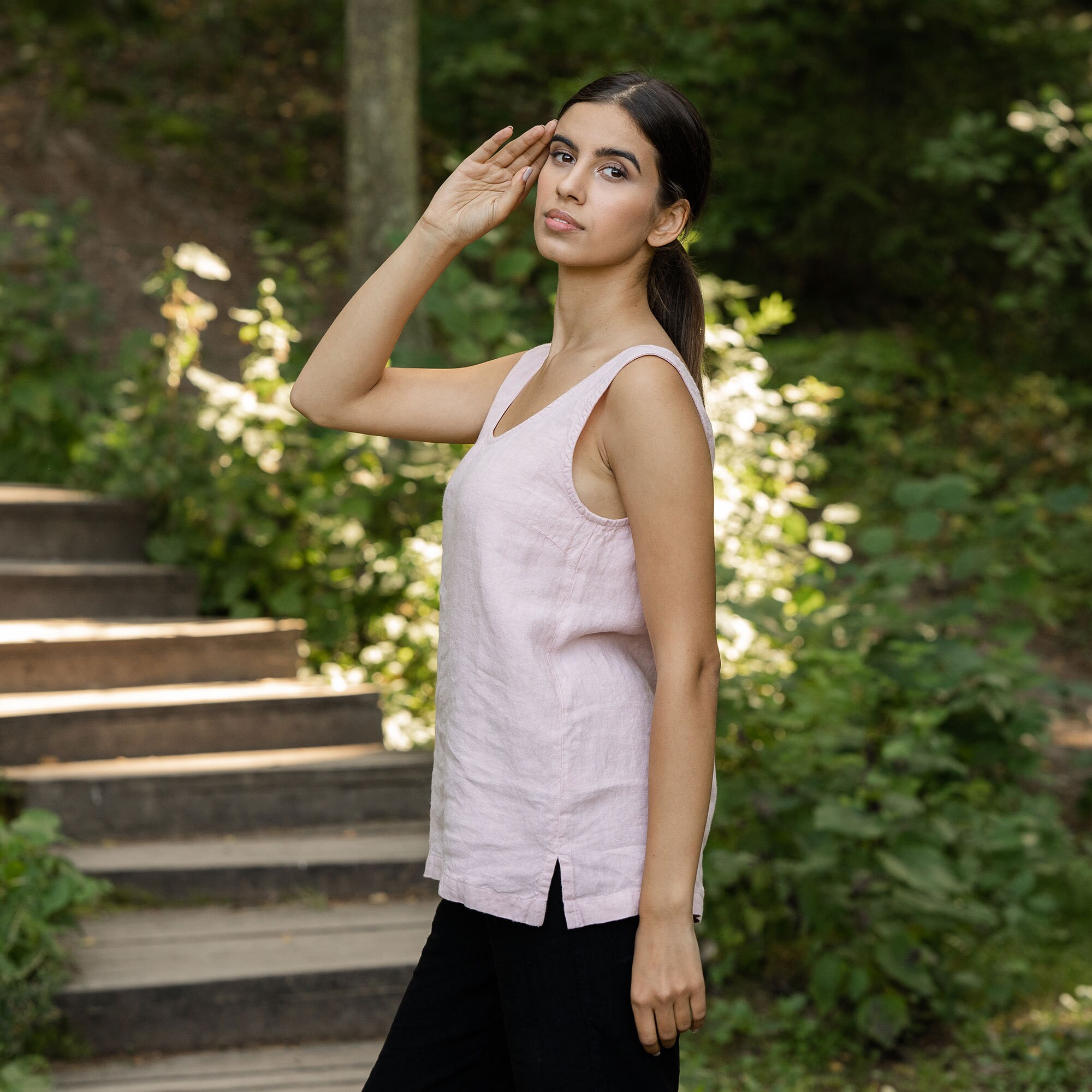 linen sleeveless shirt women's