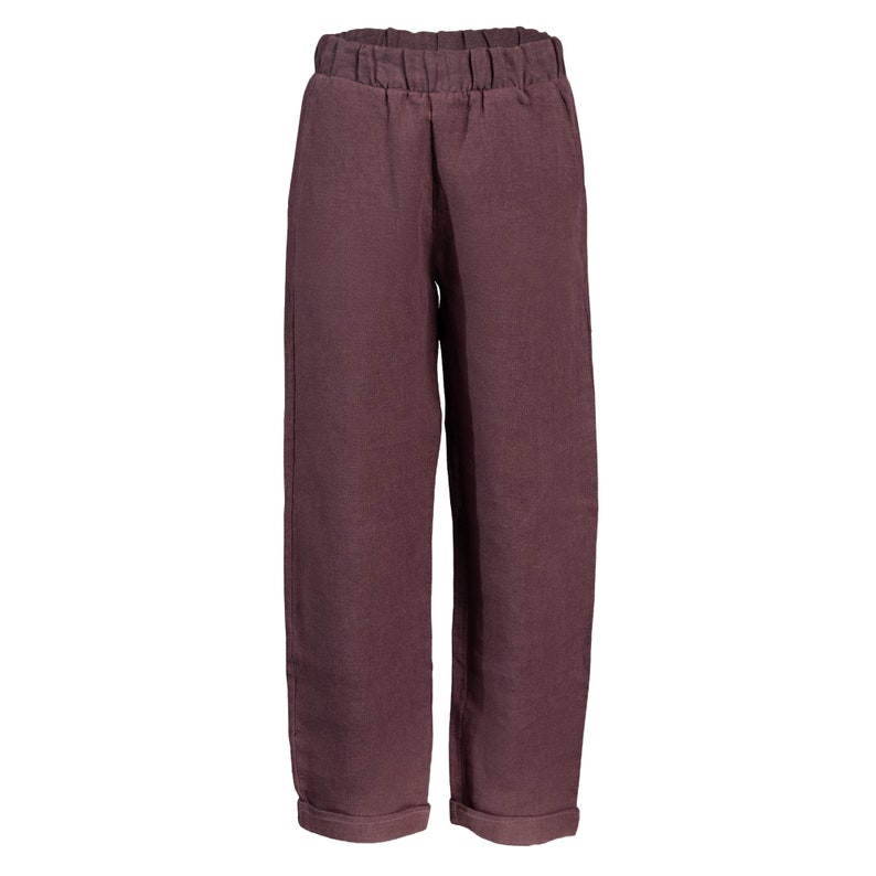 Kids linen pants in shadow purple color