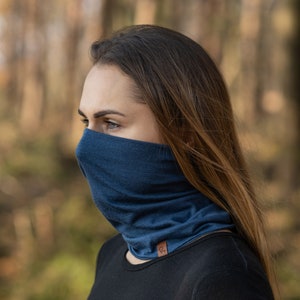 Organic Merino Wool Neck Gaiter Unisex Face Mask Neck Warmer Ski Mask Sustainable Gifts Knit Accessories Denim blue image 7