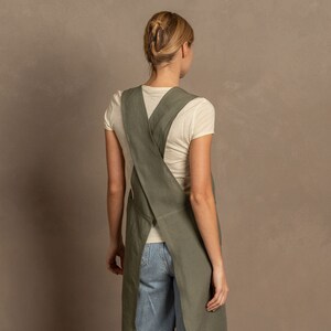 unisex japanese style cross-back apron in stone green