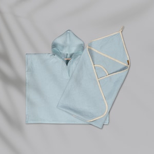 2 Teiliges Set aus Leinen Baby Handtuch & Leinen Baby Poncho Für Mädchen und Jungen Poncho für Kinder Baby Kapuzentuch Sommer Poncho Kinder Strandtuch