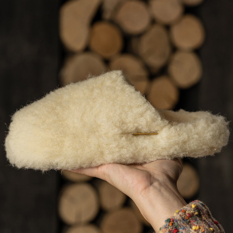 Fleece Wool Slippers for Women Fluffy Sheep Felted Slippers Natural Clothing Eco Friendly Sustainable Gifts image 7