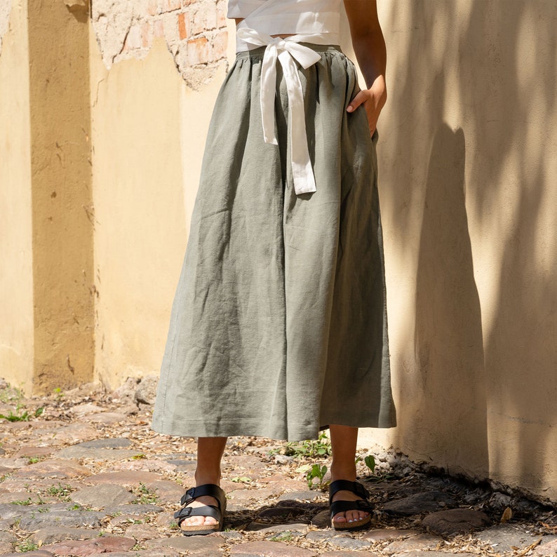 Maxi Skirt Linen Maxi Skirt A Line Maxi Skirt Summer Maxi Skirts Flowy Maxi Skirt Long Maxi Skirt Green Maxi Skirt / SOPHIA Stone Green image 2