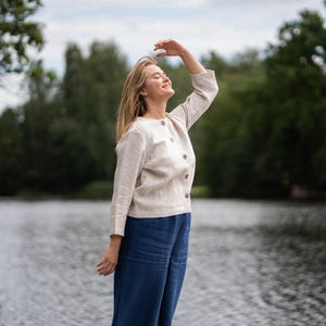 Cropped Cardigan Button Down Linen Jacket Summer Linen Cardigan with Buttons Natural Linen Clothing Linen Blazer Linen Outwear ALICE