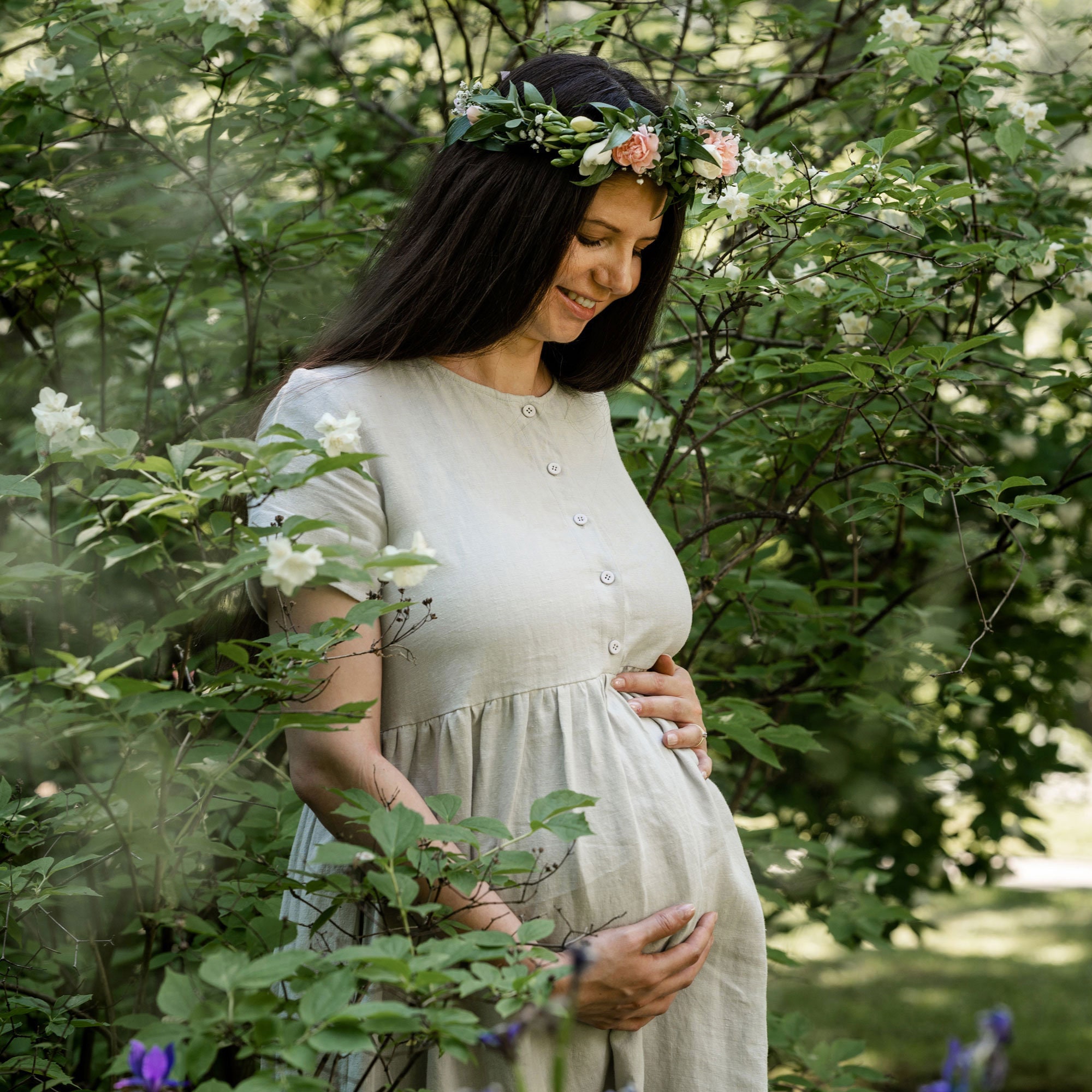 Linen Maternity Dress/100% Linen Button Dress for Baby | Etsy