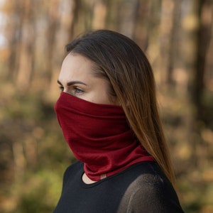 Neck Gaiter Face Mask for Woman Man Large Face Mask Scarf Neck Warmer Unisex Ski Mask Merino Wool Organic Clothing Knit Accessories Royal Cherry