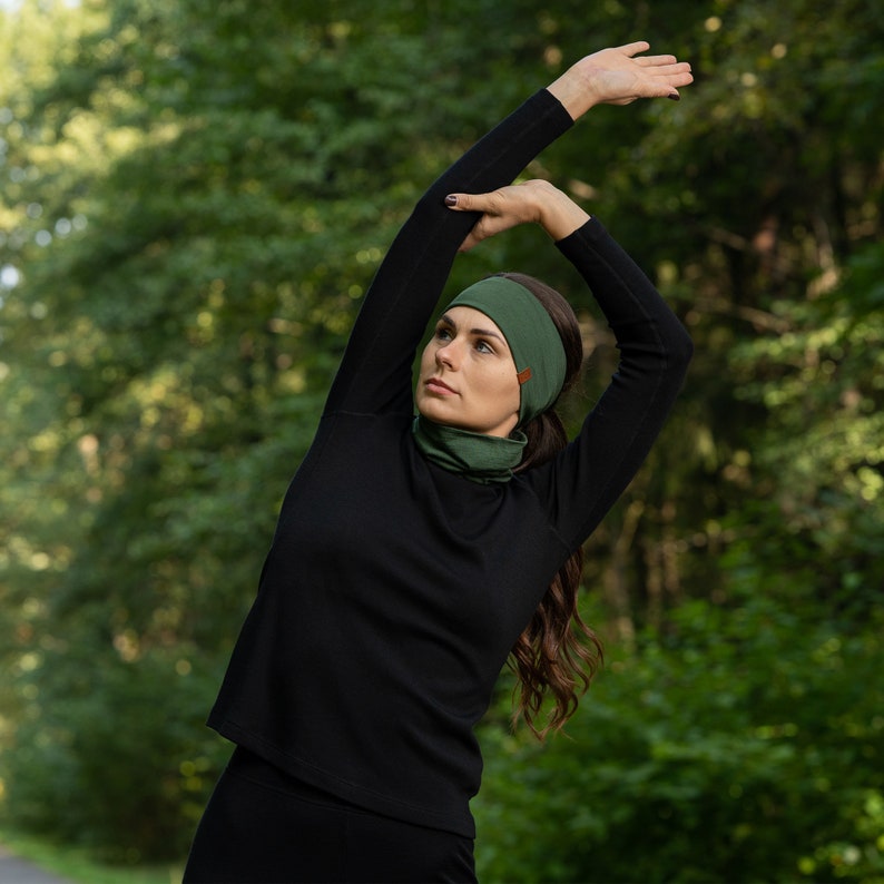 Diademas de lana merino para mujer y hombre, banda para el pelo suave, bandas para el sudor, accesorios de verano para exteriores, verde oscuro imagen 8