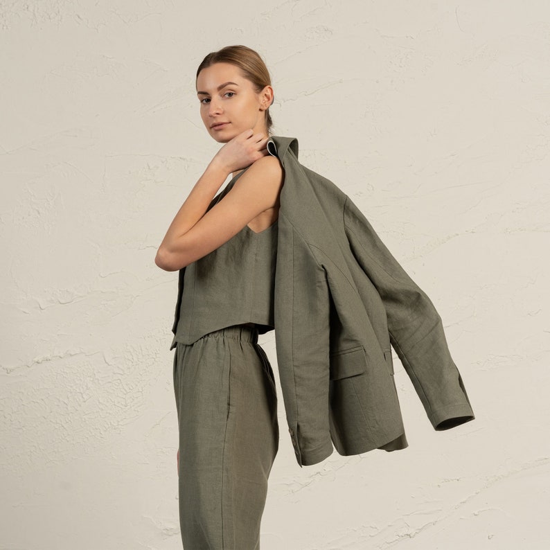 Linen Blazer with Pockets Linen Jacket for Women Linen Suit Jacket Women Suit Minimalist Blazer Classic Blazer Formal Blazer QUIN image 3