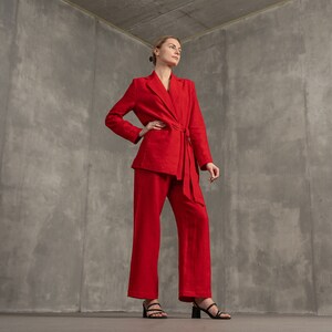 Red Linen Trousers 100% Linen Pants High Waist Palazzo Pants Wide Leg Pants Pants Woman Linen Clothing for Women image 5