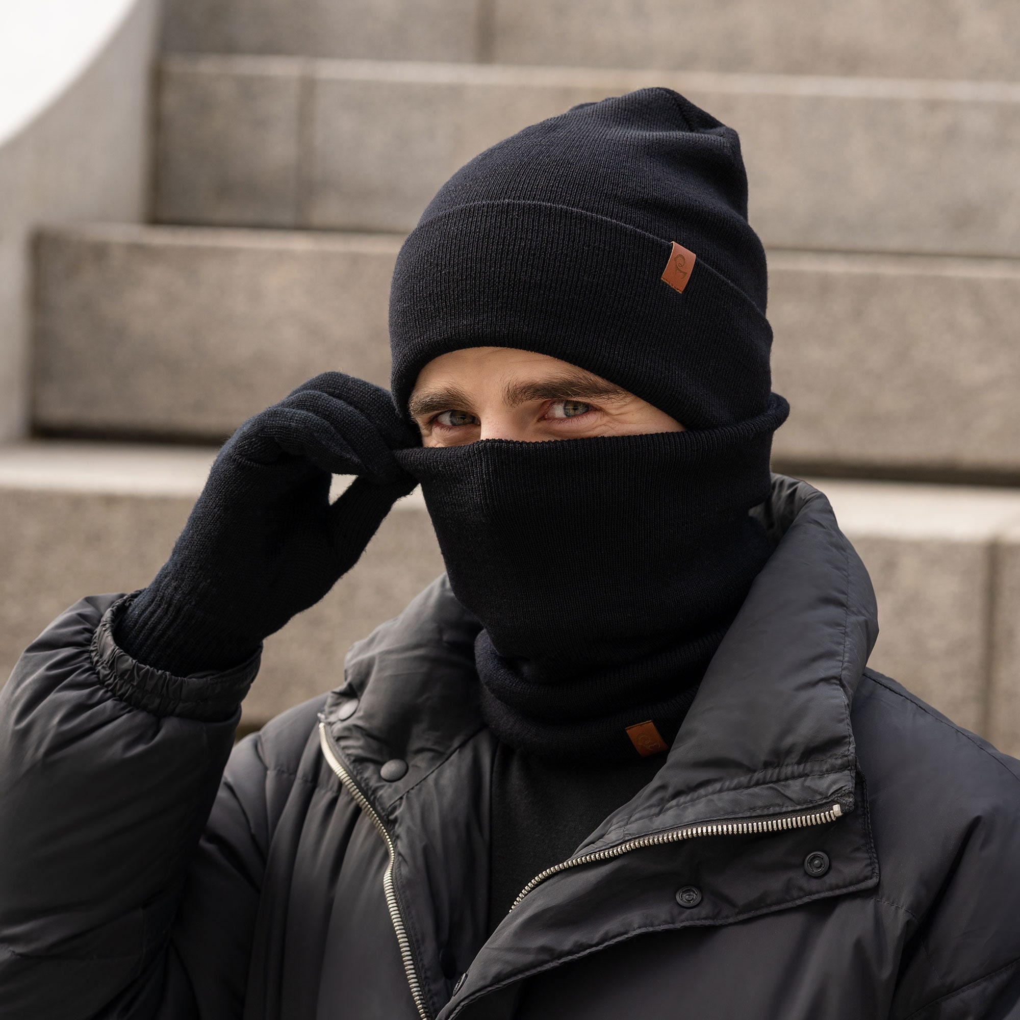 ウール100% 黒 ネックウォーマー ブラック ネックゲイター 100%メリノウール ネックウォーマー ユニ