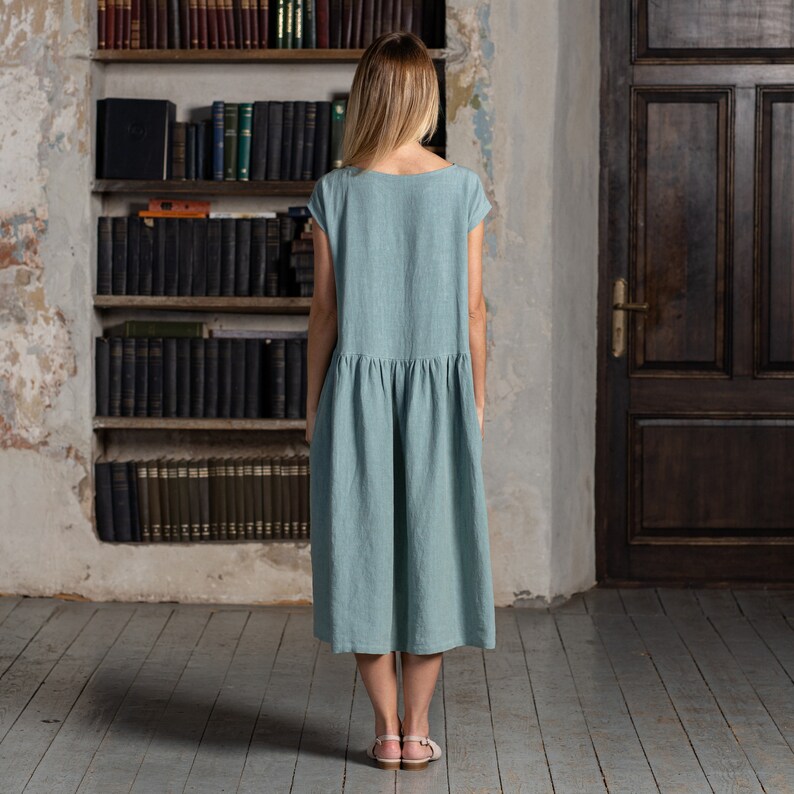 Ready to ship linen smock dress in mint green color