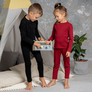 Kids Long Sleeve Shirt & Toddler Leggings Two Piece Set Baby Girl Family Cute Pajamas Set Merino Wool Organic Unisex Baby Clothes 250gsm