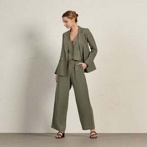 Linen Suit Jacket Quin in stone green color